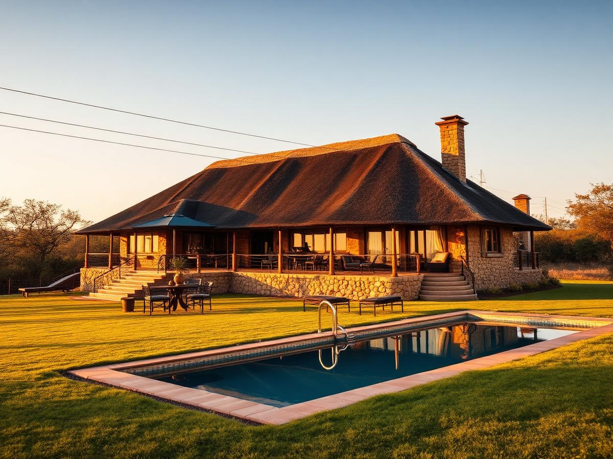 Grid-connected safari lodge with pool and lawn